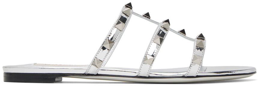 

Серебряные шлепанцы Rockstud Valentino Garavani