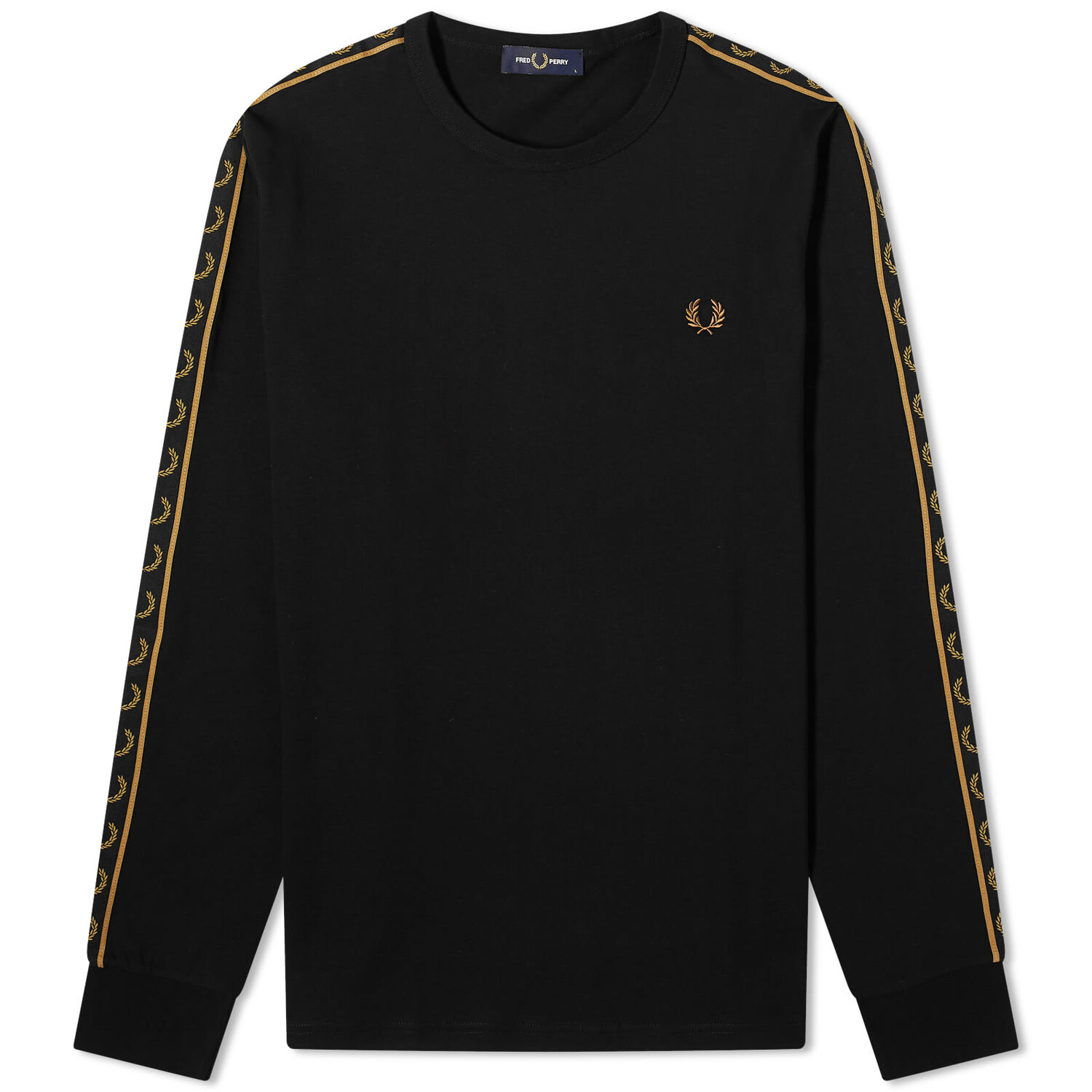 Футболка Fred Perry Long Sleeve Contrast Taped Ringer, цвет Black & Warm Stone