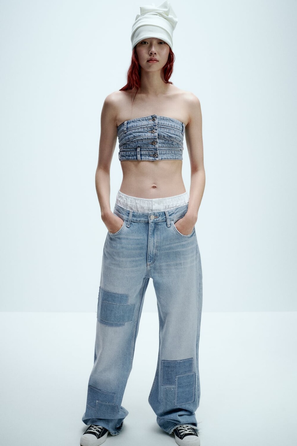 

Супер широкие джинсы trf со средней посадкой ZARA, синий