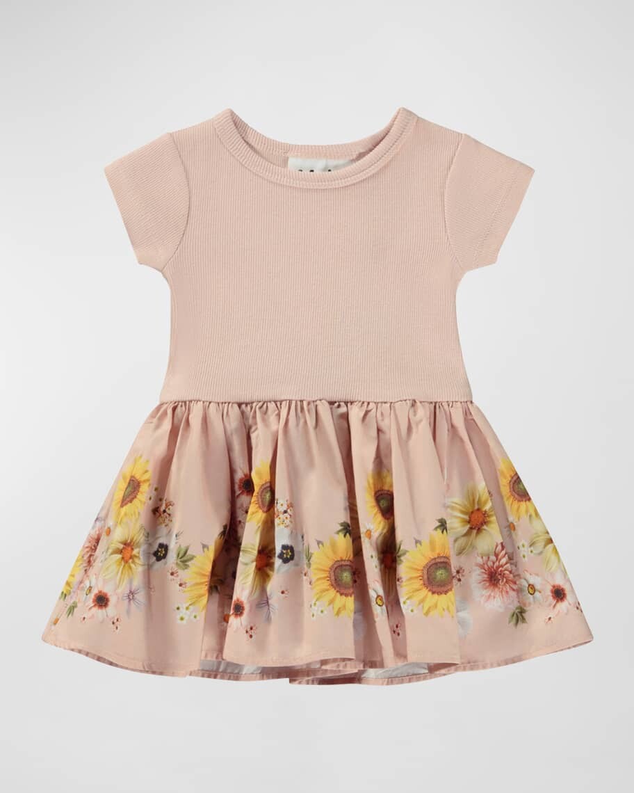 

Комбинированное поплиновое платье Carin Sunflower для девочки, размер 3M-3 Molo