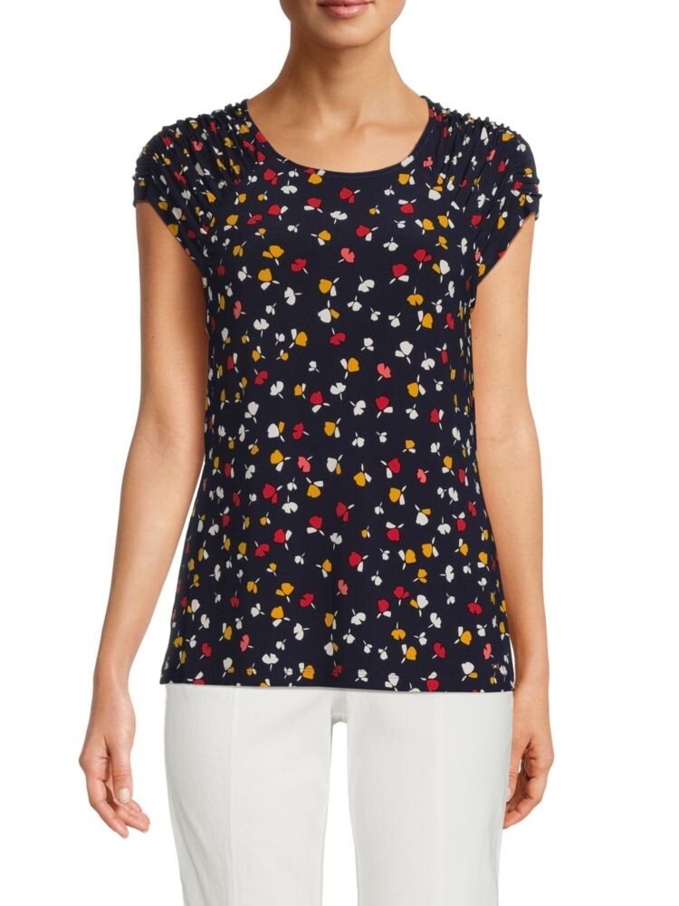 

Топ с цветочным принтом и сборками на рукавах Tommy Hilfiger, цвет Midnight