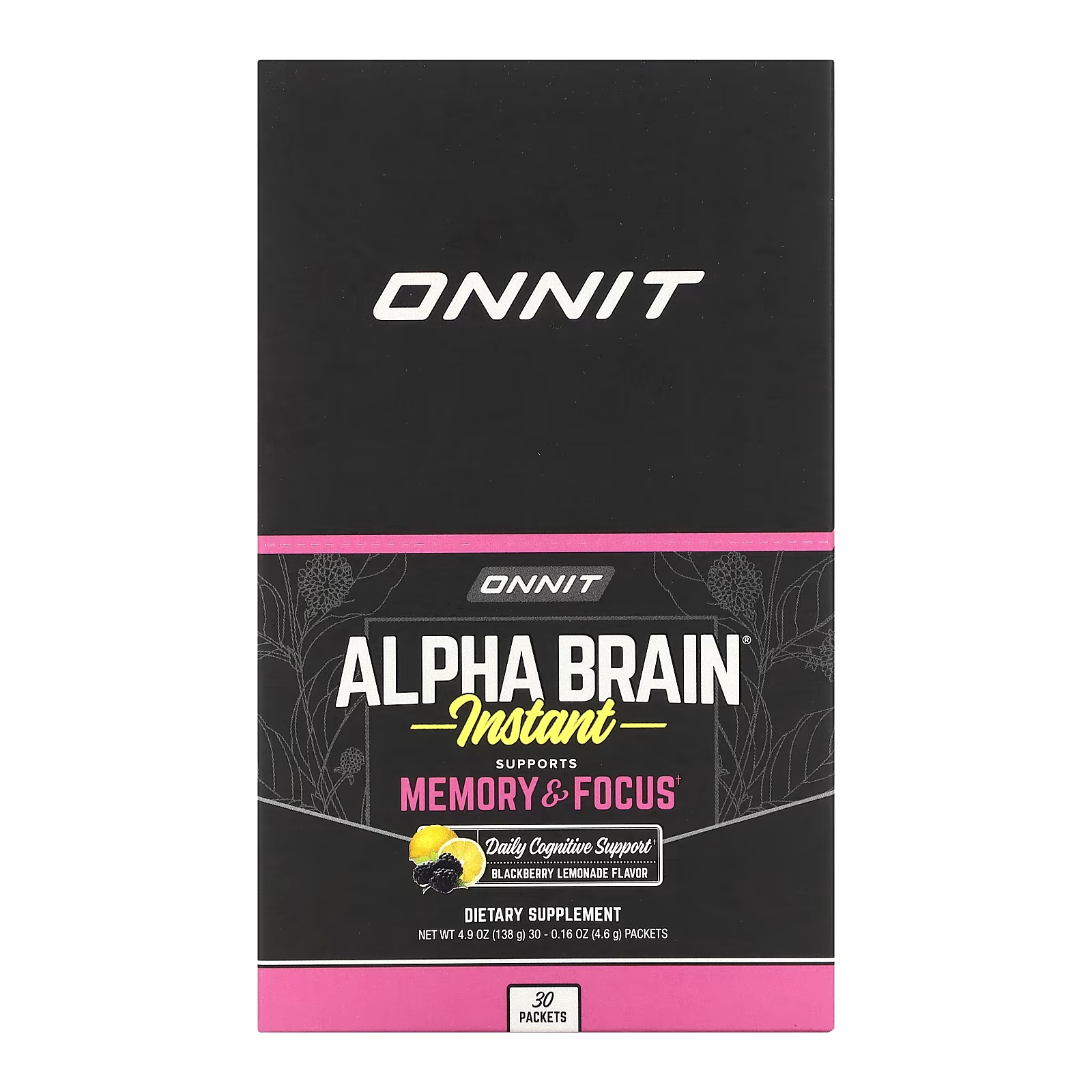 Onnit AlphaBRAIN Instant Memory & Focus Blackberry Lemonade 30 пакетов по 0,16 унции (4,6 г) каждый