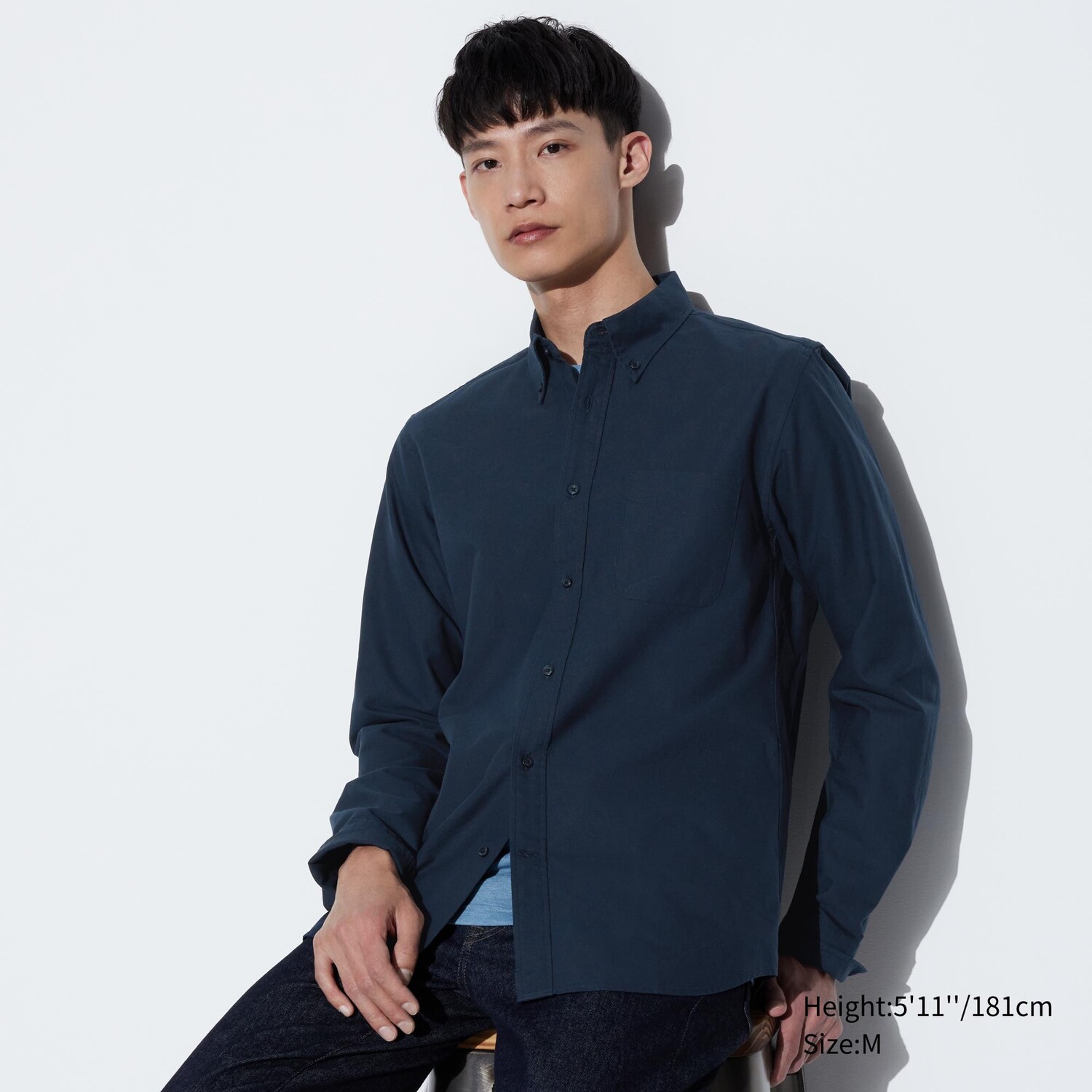 

Рубашка UNIQLO Oxford прямого кроя, темно-синий