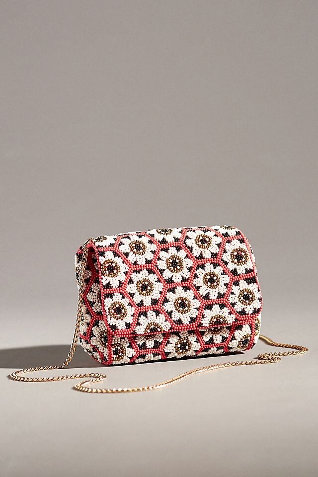 

Мини-клатч Anthropologie с графическим рисунком из бисера, розовый