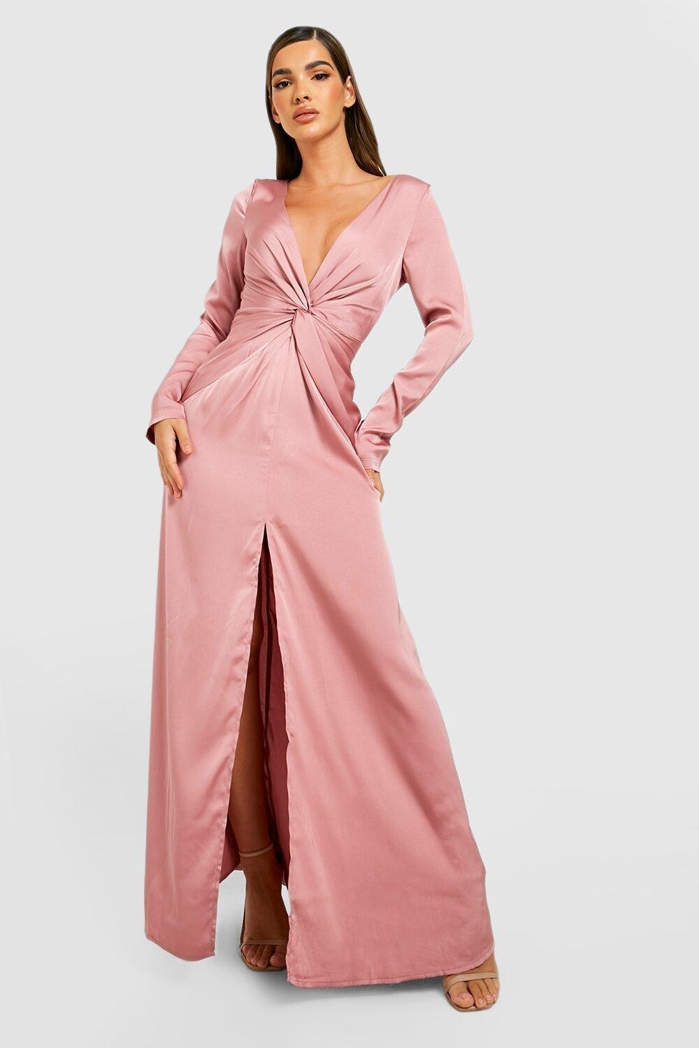

Атласное платье макси с разделками Boohoo, роза
