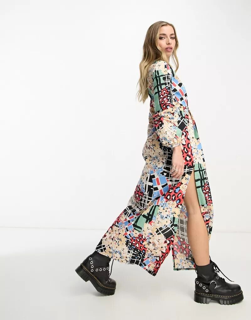 

Платье макси разноцветного кроя с принтом ASOS KENYA