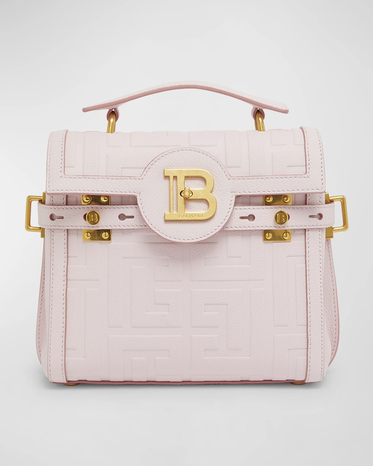 

Сумка BBUzz 23 с верхней ручкой из зерненой кожи Monogram Balmain, цвет Rose Clair