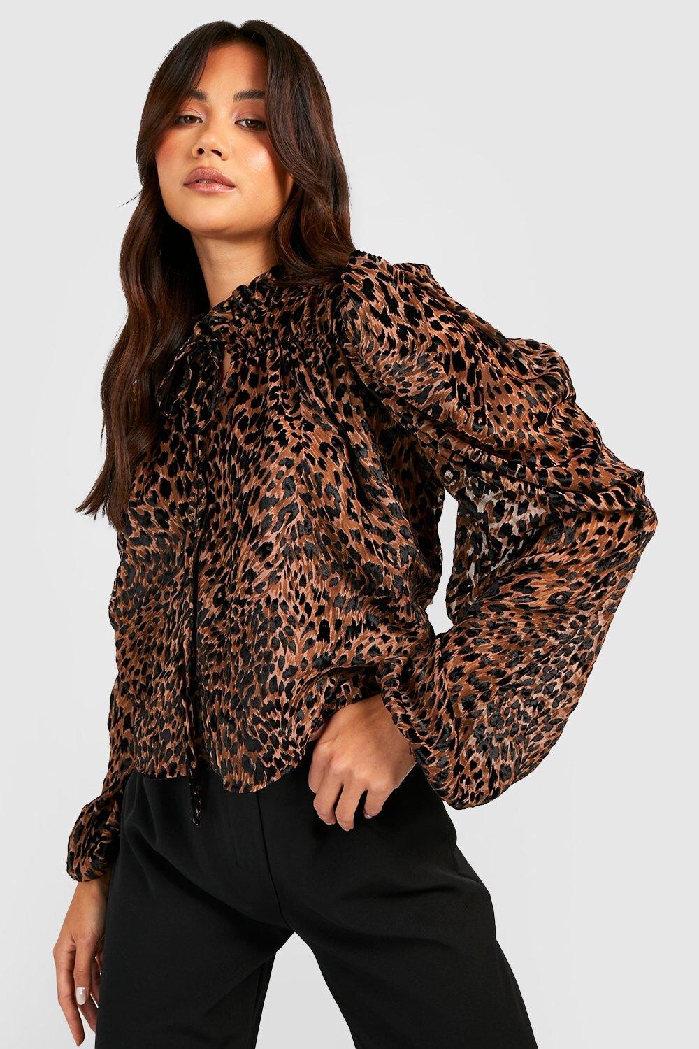 

Блузка animal devore с завязкой спереди Boohoo, кэмел