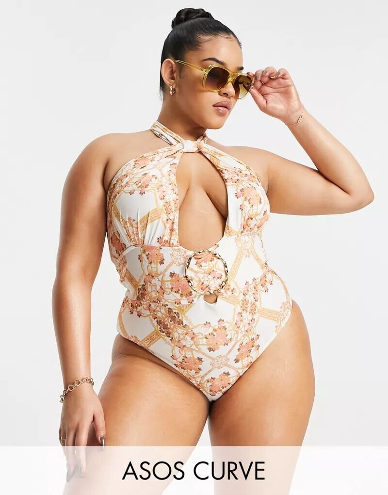 

Купальник с принтом и шарфом на шее ASOS DESIGN Curve