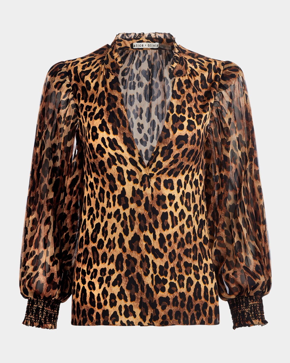 

Ilan Блузка со складками и леопардовым принтом Alice + Olivia, цвет Spotted Leopard Dark Tan