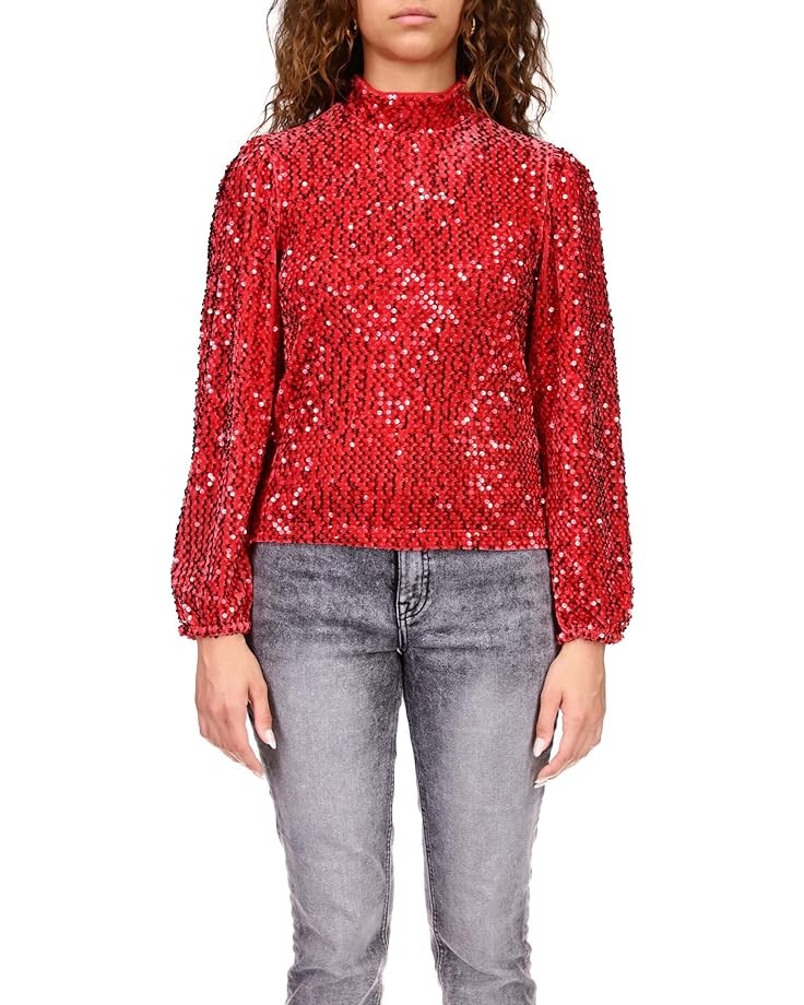

Блуза Sanctuary All Nighter Mock Neck Sequin & Velvet, цвет Rouge