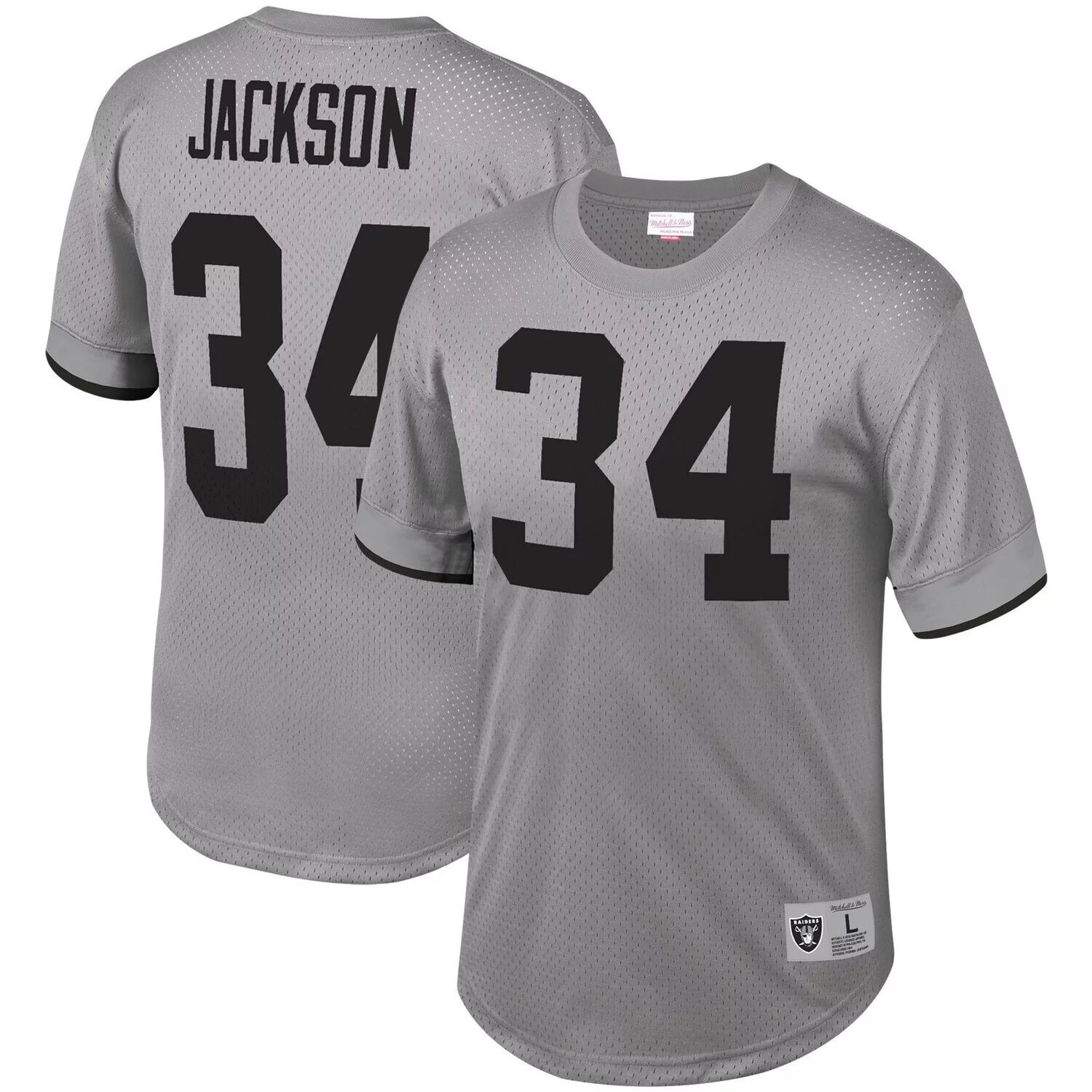 

Мужская футболка Mitchell & Ness Bo Jackson Grey Los Angeles Raiders с именем и номером игрока в отставке