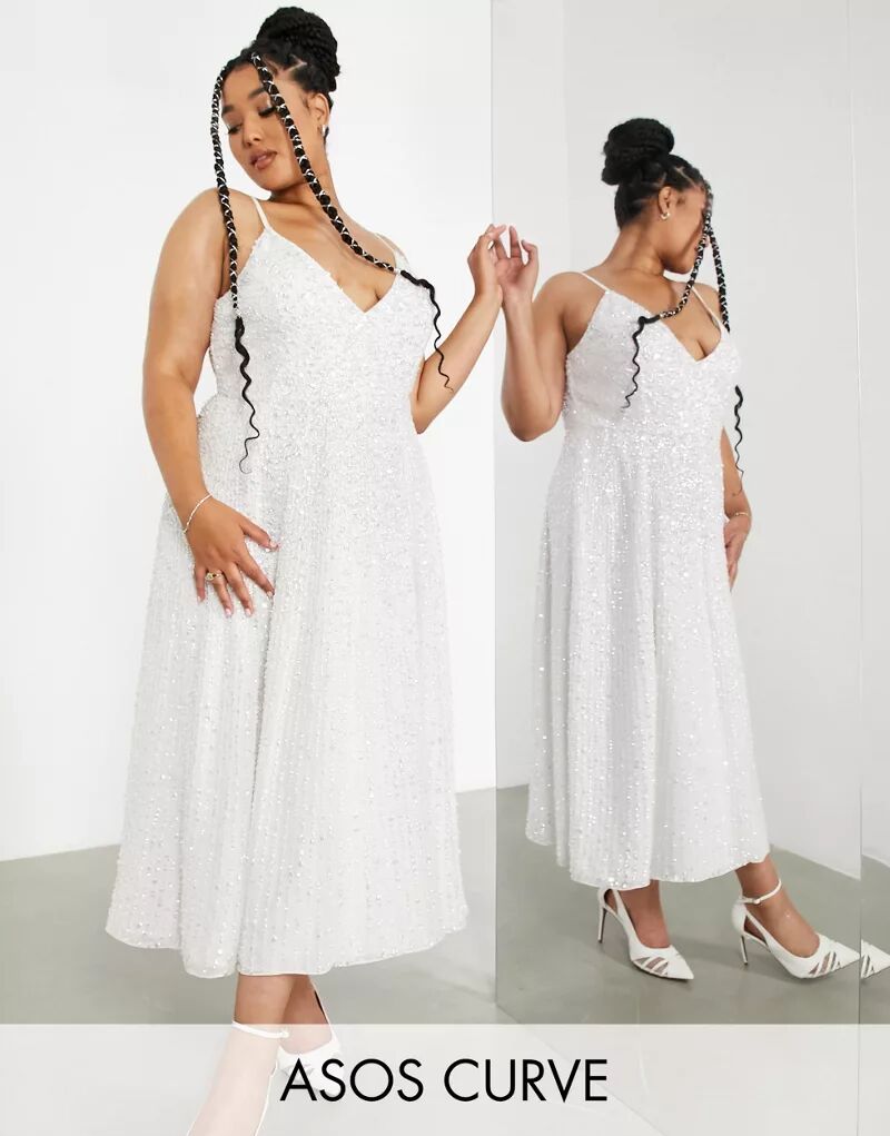 Свадебное платье миди на тонких бретельках ASOS Edition Curve Eva ramada бохо тюлевое свадебное платье для женщин сексуальное иллюзионное на тонких бретельках трапециевидное искусственное свадебное платье