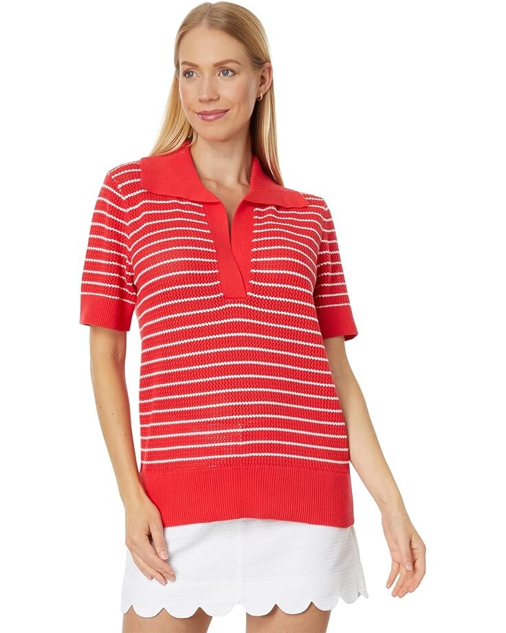

Свитер Vineyard Vines Crochet Short Sleeve Polo Sweater, красный