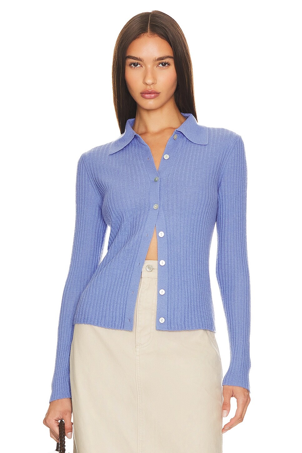 

Рубашка Vince Ribbed Button Front Polo, цвет Wave Quartz