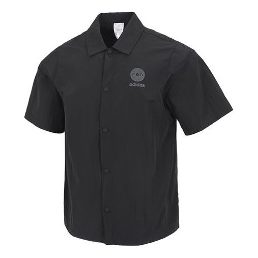 Рубашка adidas neo Solid Color Alphabet Logo Printing Athleisure Casual Sports lapel Short Sleeve Shirt Black, черный