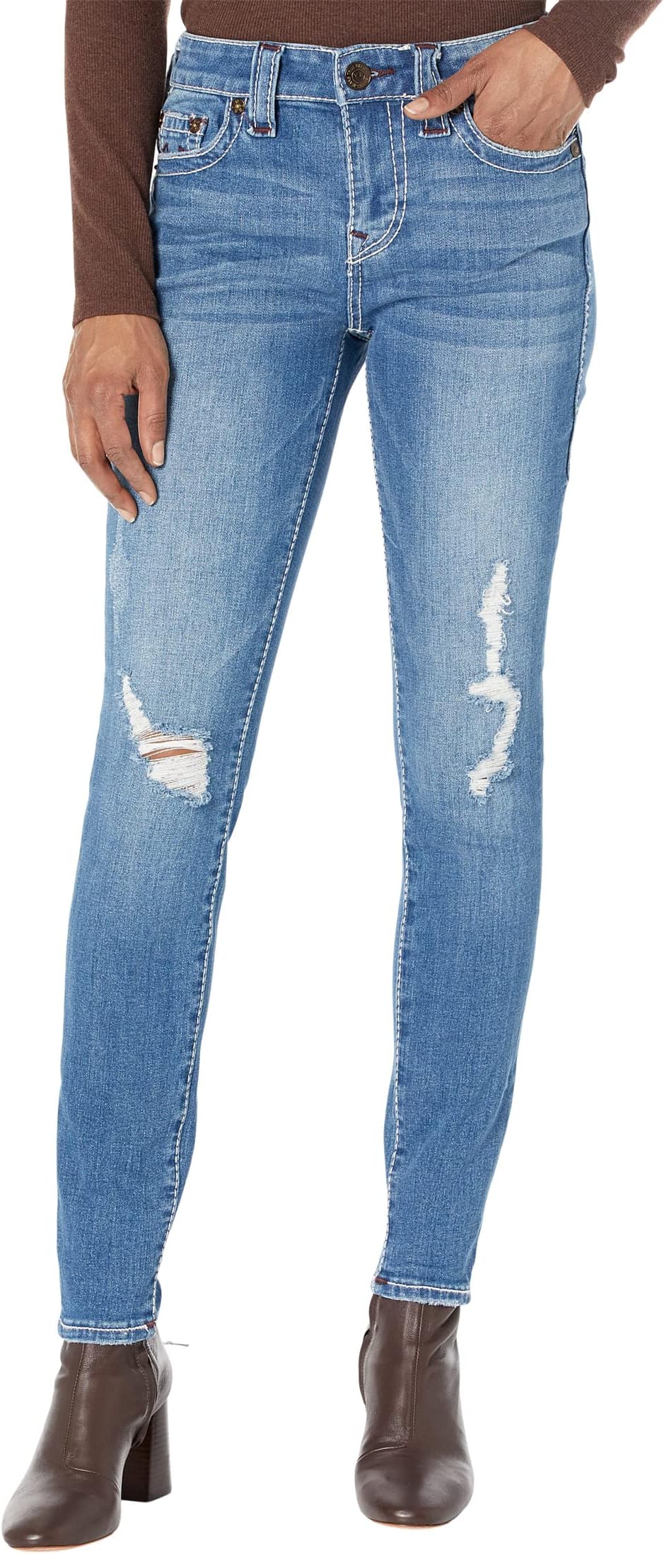 

Джинсы Halle Mid-Rise Super Skinny Big T in Ritzy Destroyed True Religion, цвет Ritzy Destroyed