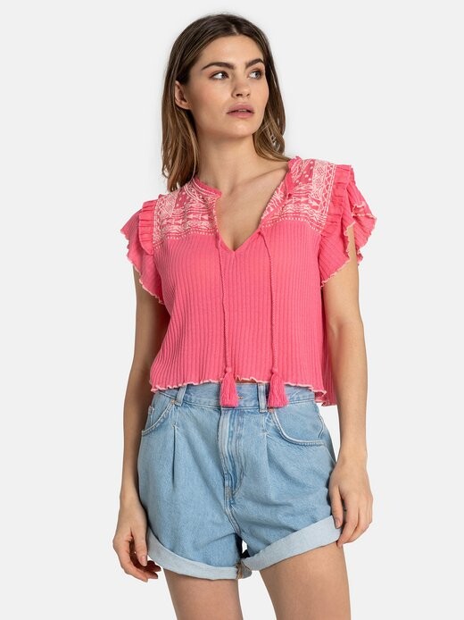 

Рубашка с короткими рукавами сарафина Free People, розовый