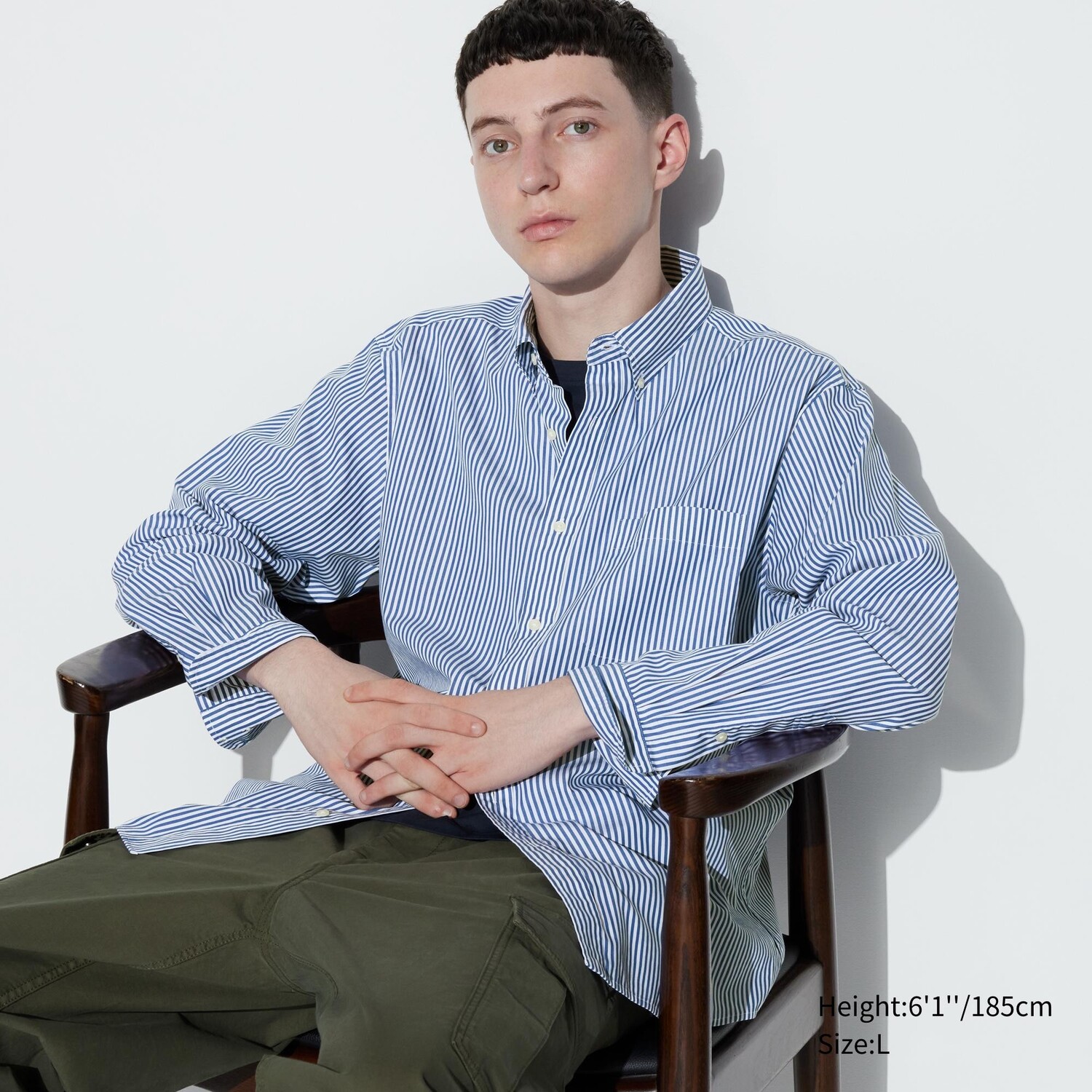 

Рубашка UNIQLO в полоску из тонкого хлопка стандартного кроя, синий
