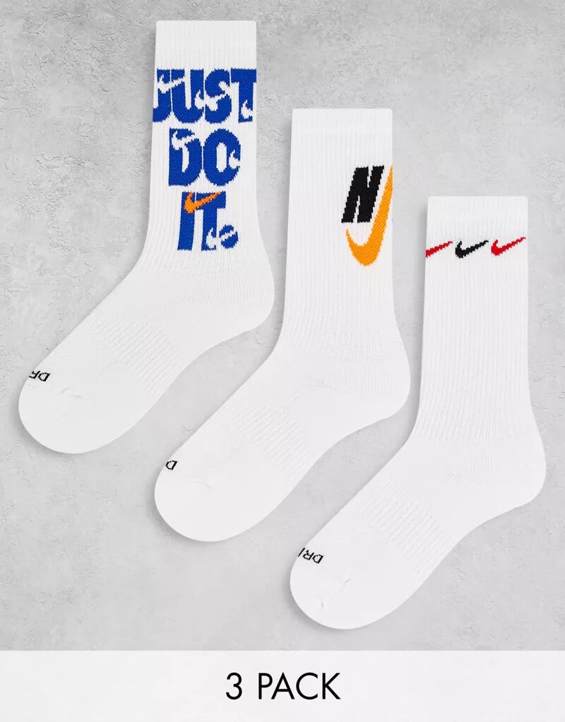 Три пары белых носков с амортизацией Nike Everyday Cushioned