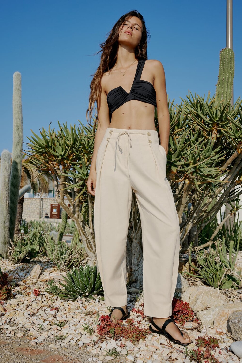 

Брюки carrot fit с кулисами ZARA, экру, Серый