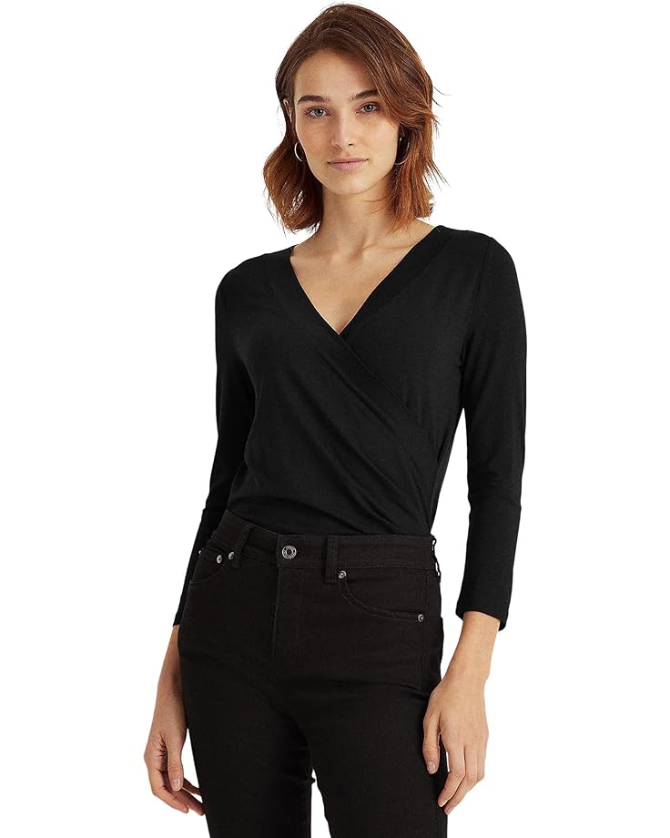 

Топ LAUREN Ralph Lauren Petite Surplice Jersey, черный