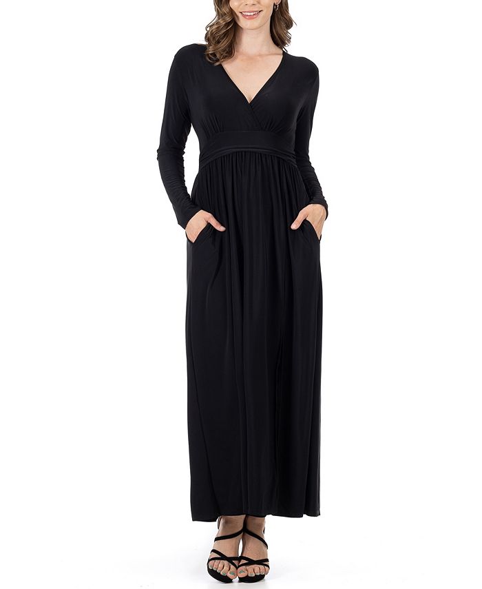 Женское платье макси с V-образным вырезом и длинным рукавом с боковым разрезом 24seven Comfort Apparel, черный