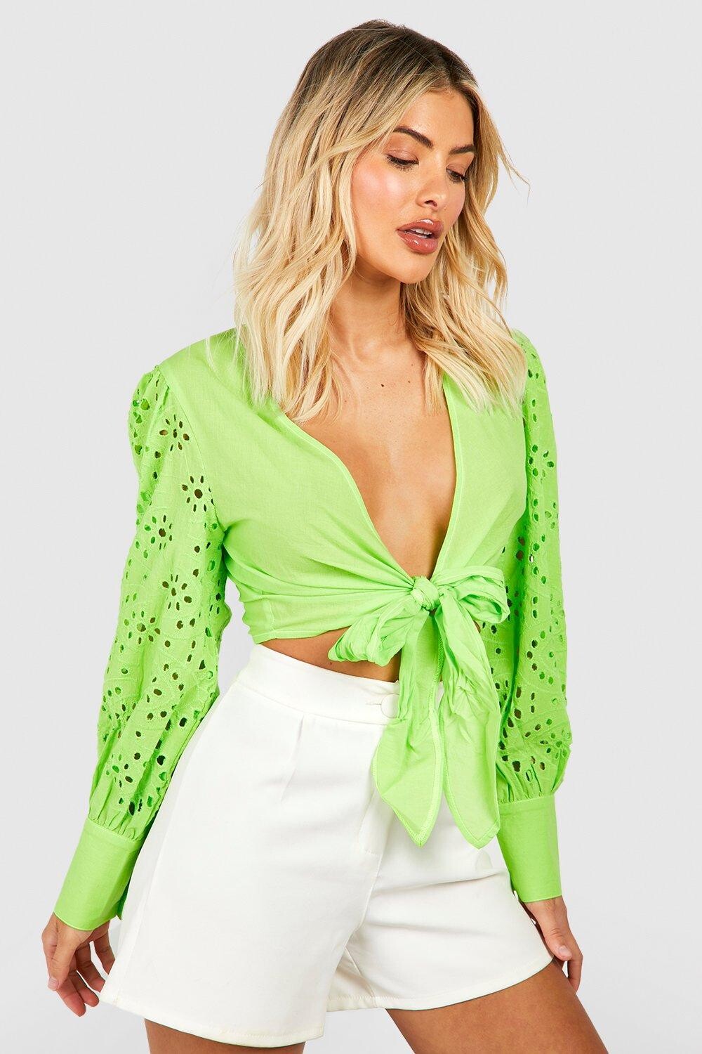 

Укороченный топ с ушками и завязками спереди Boohoo, лаймовый