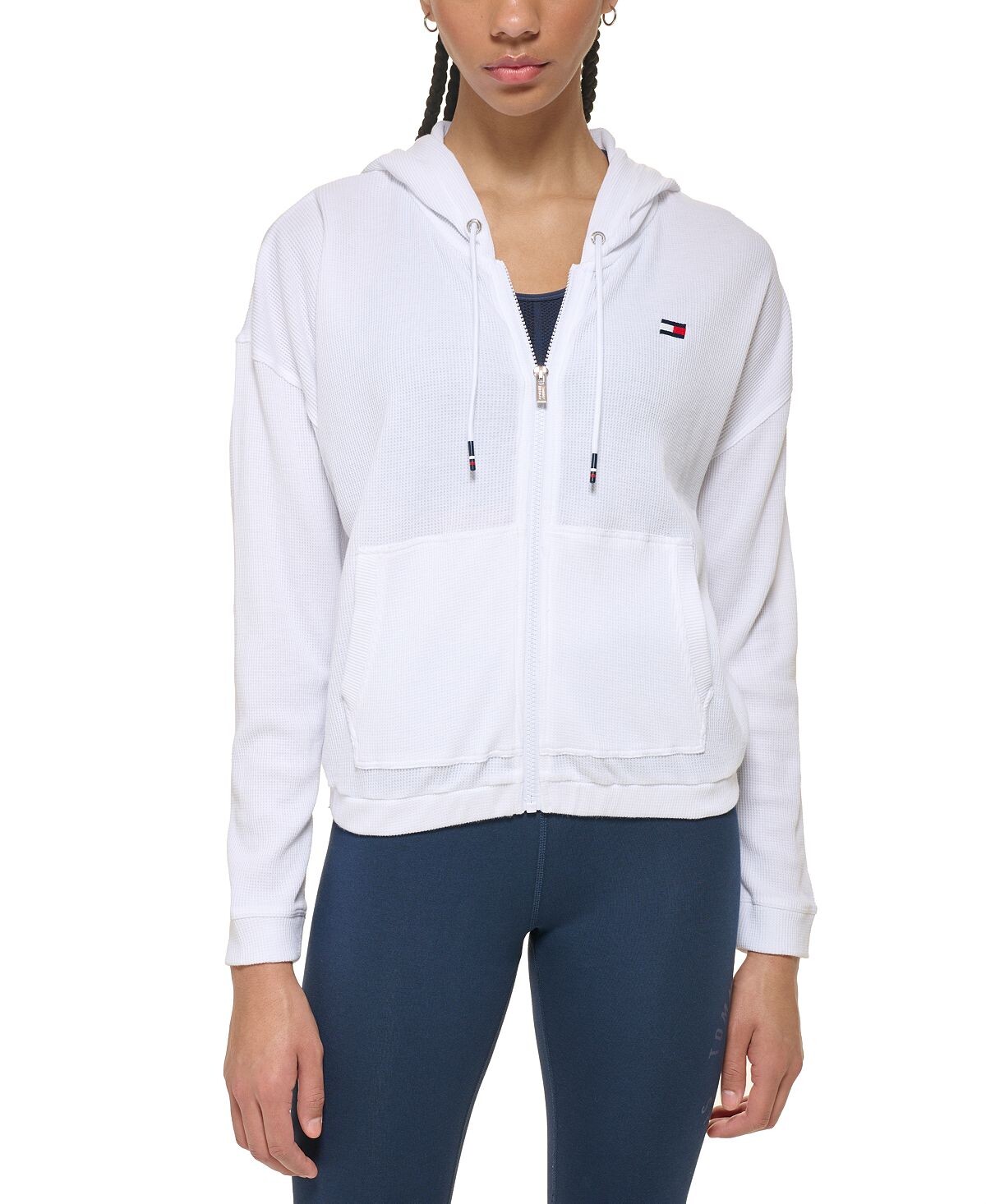 

Женская толстовка с молнией во всю длину вафельной вязки Tommy Hilfiger, белый