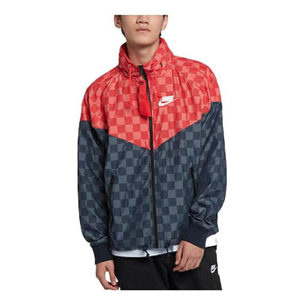 

Куртка Men's Nike Colorblock Plaid Zipper Hooded Jacket Black Red, мультиколор