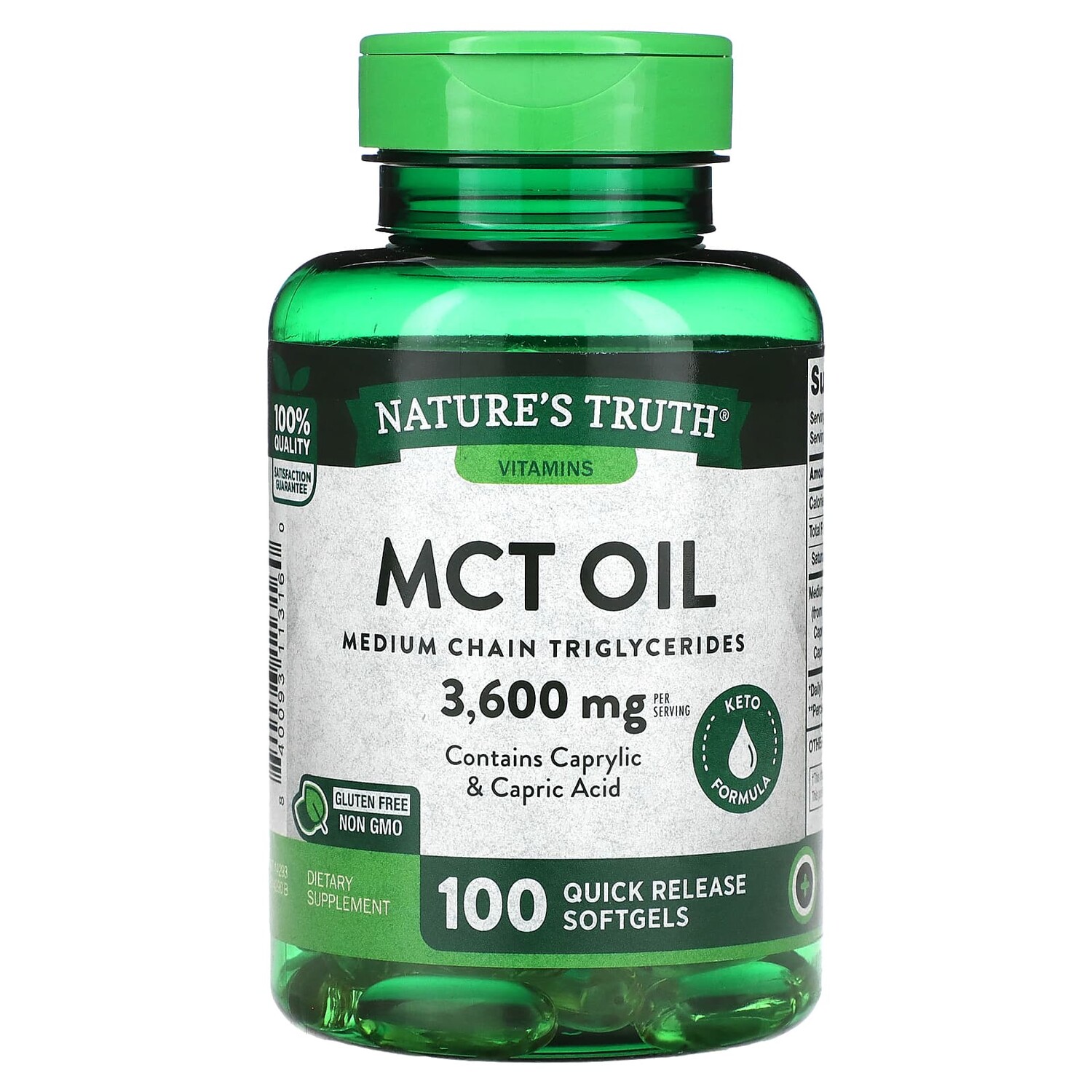 

Vitamins, масло MCT, 1200 мг, 100 капсул быстрого высвобождения, Nature's Truth