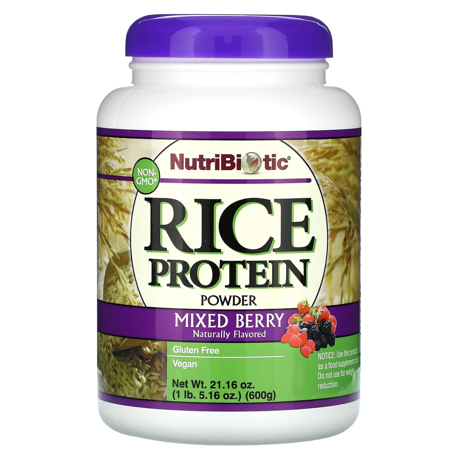 

Порошок из рисового протеина, ягодное ассорти, 1 фунт. (600 г), NutriBiotic