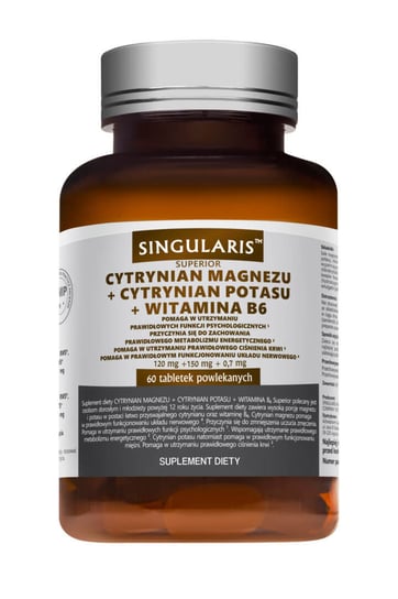 Singularis, Superior Цитрат магния + цитрат калия + витамин B6, пищевая добавка, 60 капсул