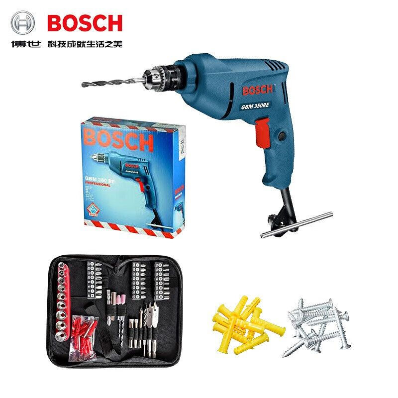 Дрель электрическая Bosch GBM350RE с насадками в мягком чехле