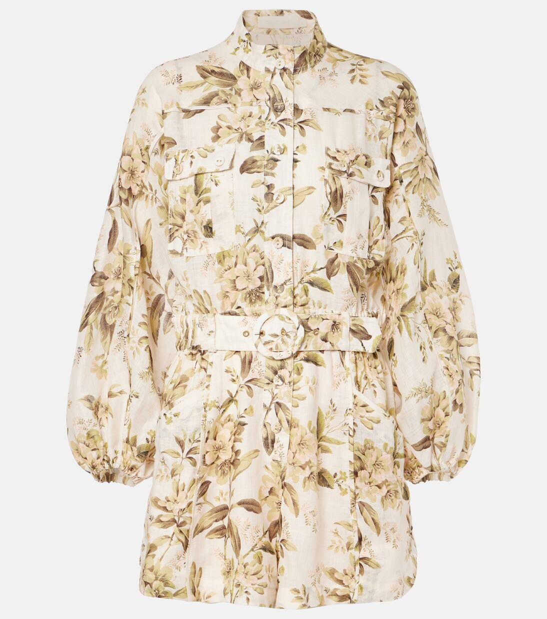 

Льняной комбинезон с цветочным принтом и поясом Zimmermann, цвет sage toile floral
