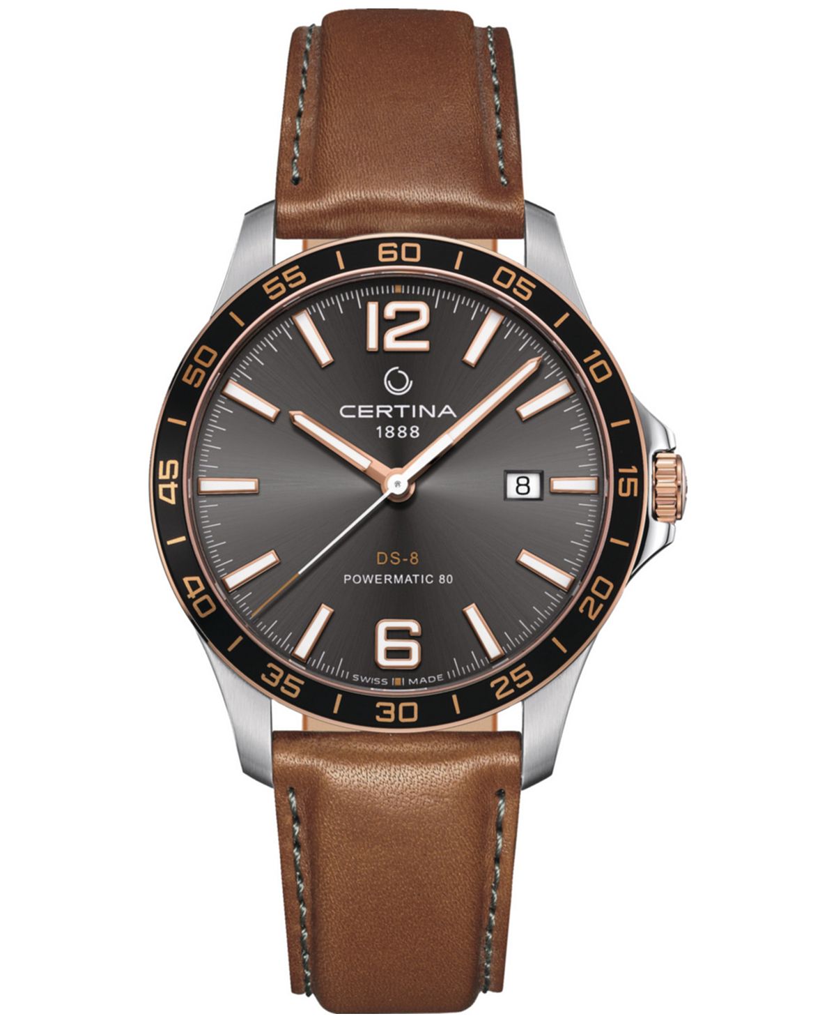 цена Мужские швейцарские автоматические часы DS-8 с коричневым кожаным ремешком, 41 мм Certina