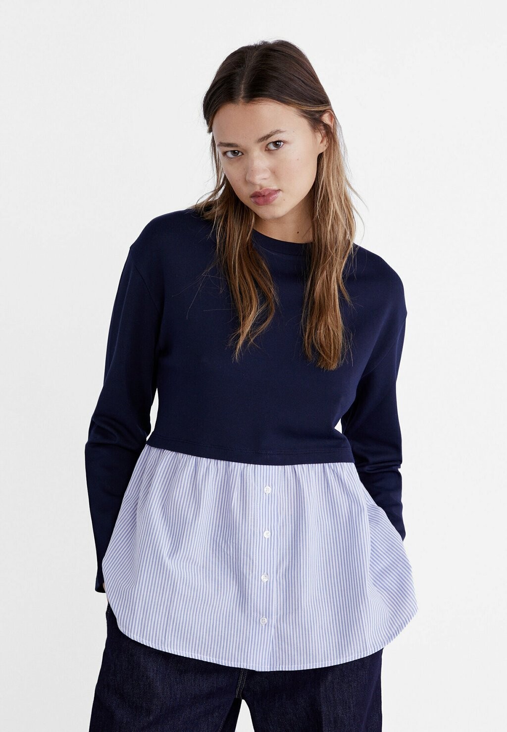 

Топ с длинными рукавами CONTRASTING Stradivarius, цвет dark blue