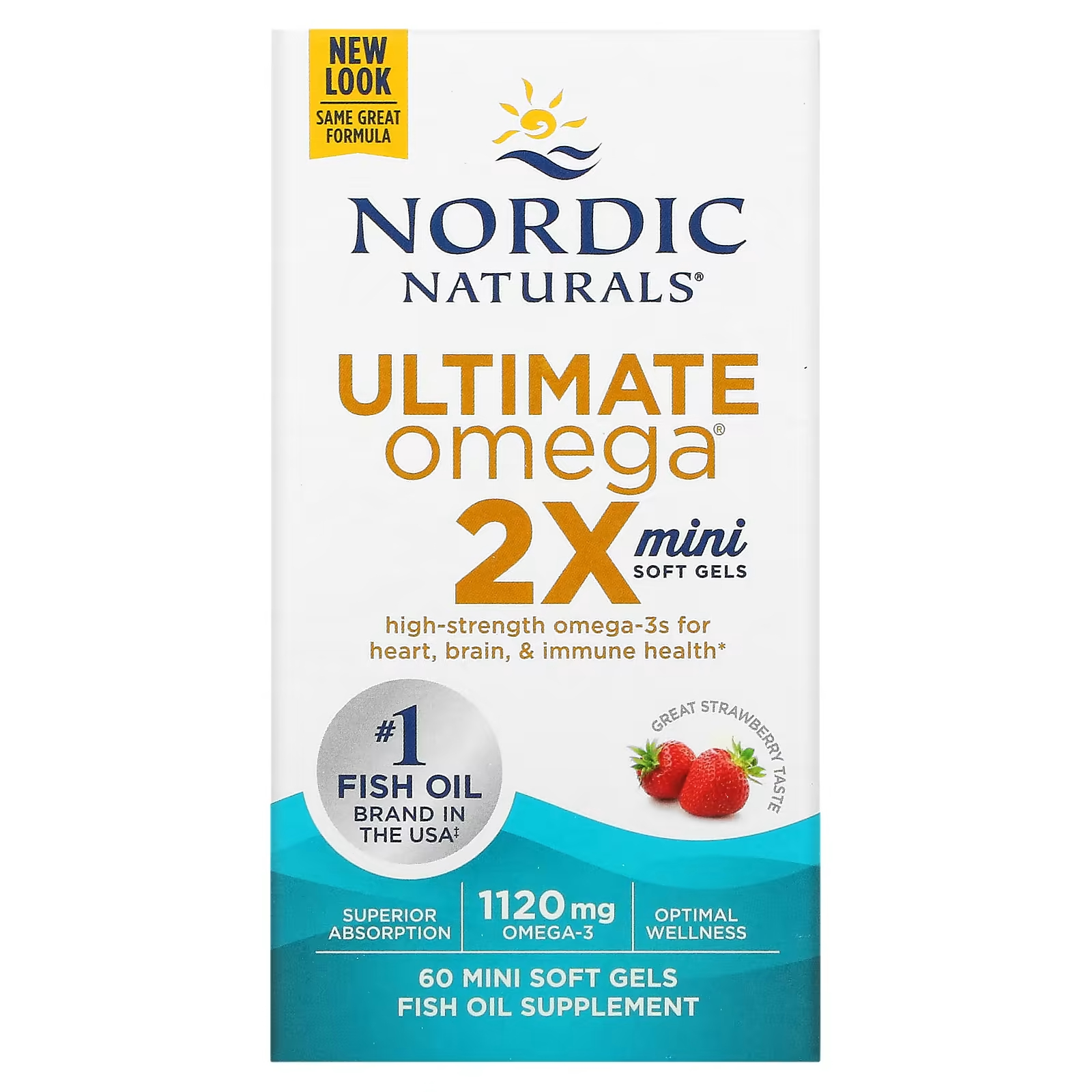 Nordic Naturals Ultimate Omega 2X Клубника, 1120 мг, 60 мягких мини-желатиновых капсул (560 мг на мягкую гель) nordic naturals omega focus 1280 мг 60 мягких таблеток 640 мг на мягкую гель