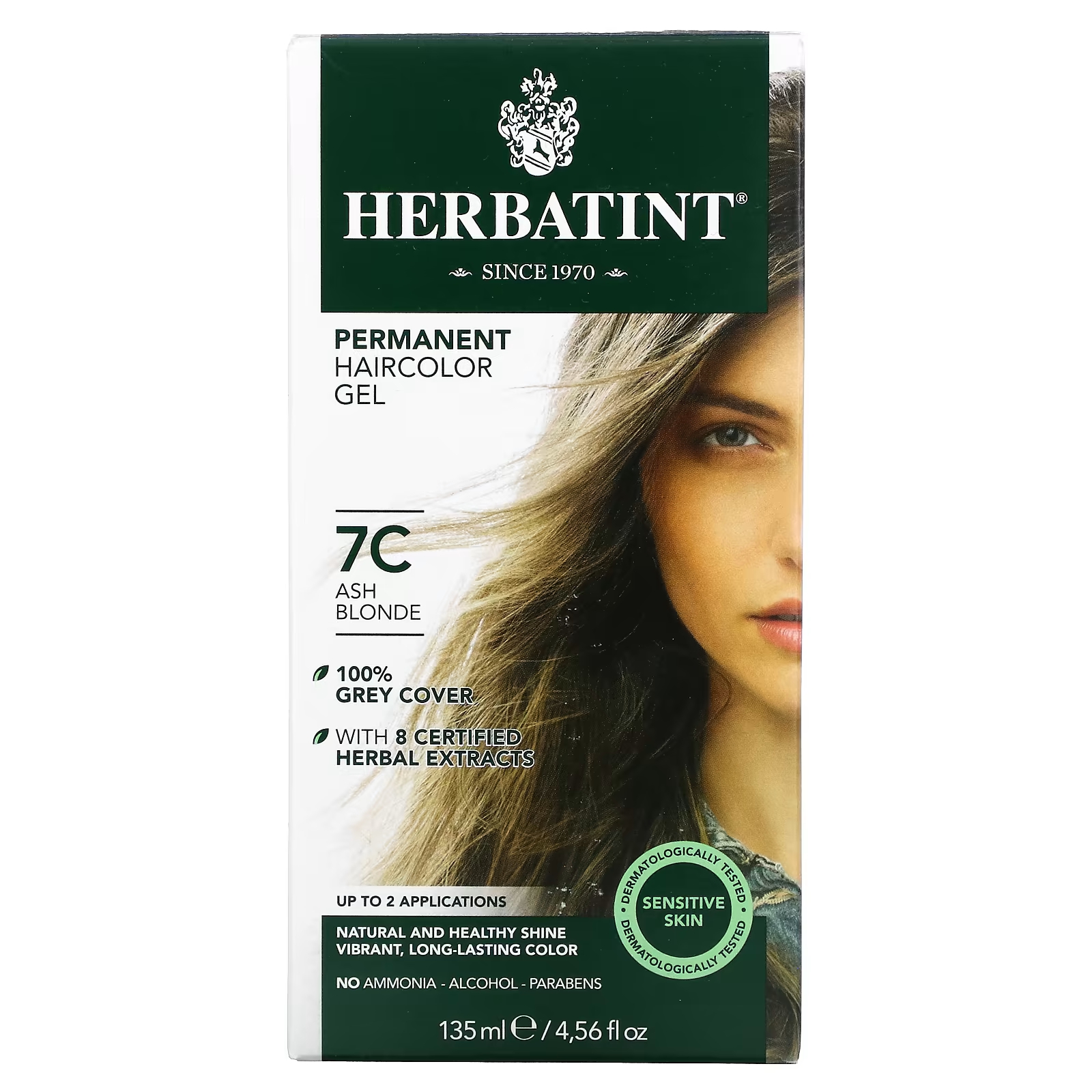 Перманентная гель-краска для волос Herbatint 7C пепельный блондин, 135 мл herbatint 7c стойкая гель краска для волос темный пепельный блондин 135 мл 4 56 жидк унции