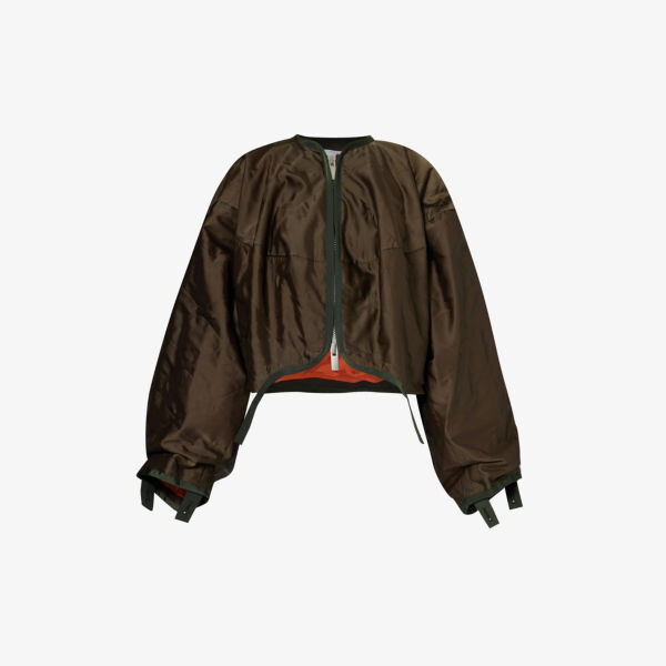 

Укороченная куртка из смесовой ткани с асимметричным подолом Sacai, хаки