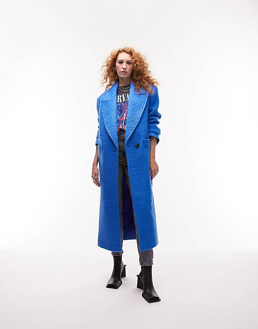 

Синее пальто с начесом на плечах Topshop, Синий