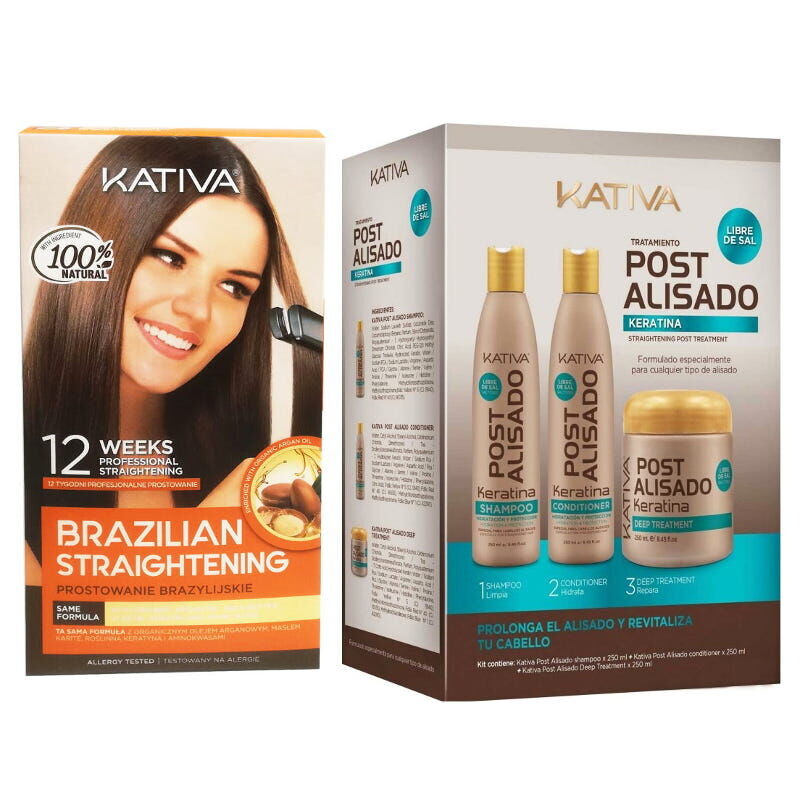 

Набор для кератинового выпрямления волос Kativa Alisado Brasileno And Post Alisado, 1 комплект