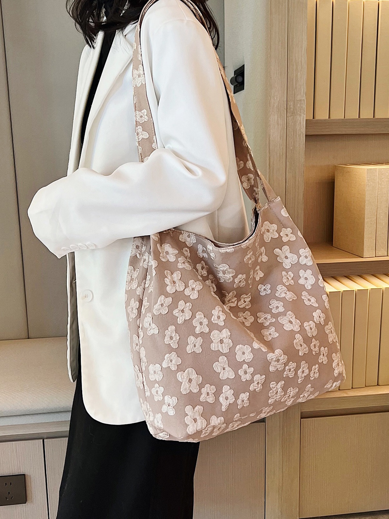 Сумка-шоппер с цветочным узором, хаки маленькая сумка шоппер с цветочным принтом многоцветный