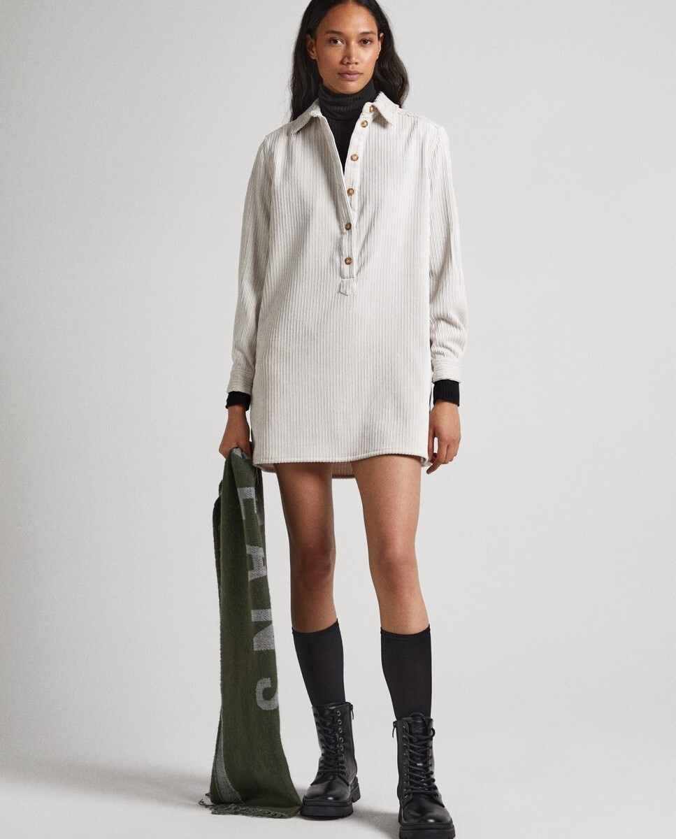 

Короткое платье из вельветовой ткани с рубашечным воротником Pepe Jeans, белый