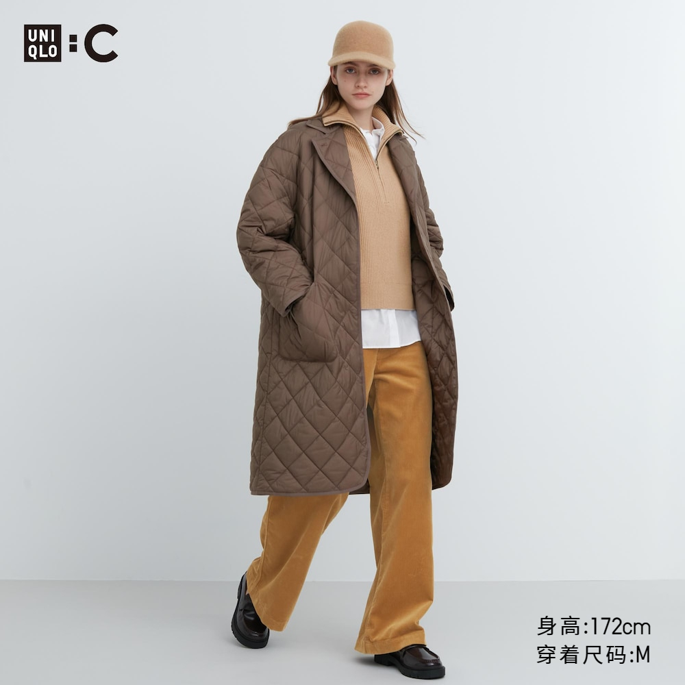 

Пальто Uniqlo Pufftech стеганое свободное, светло-коричневый