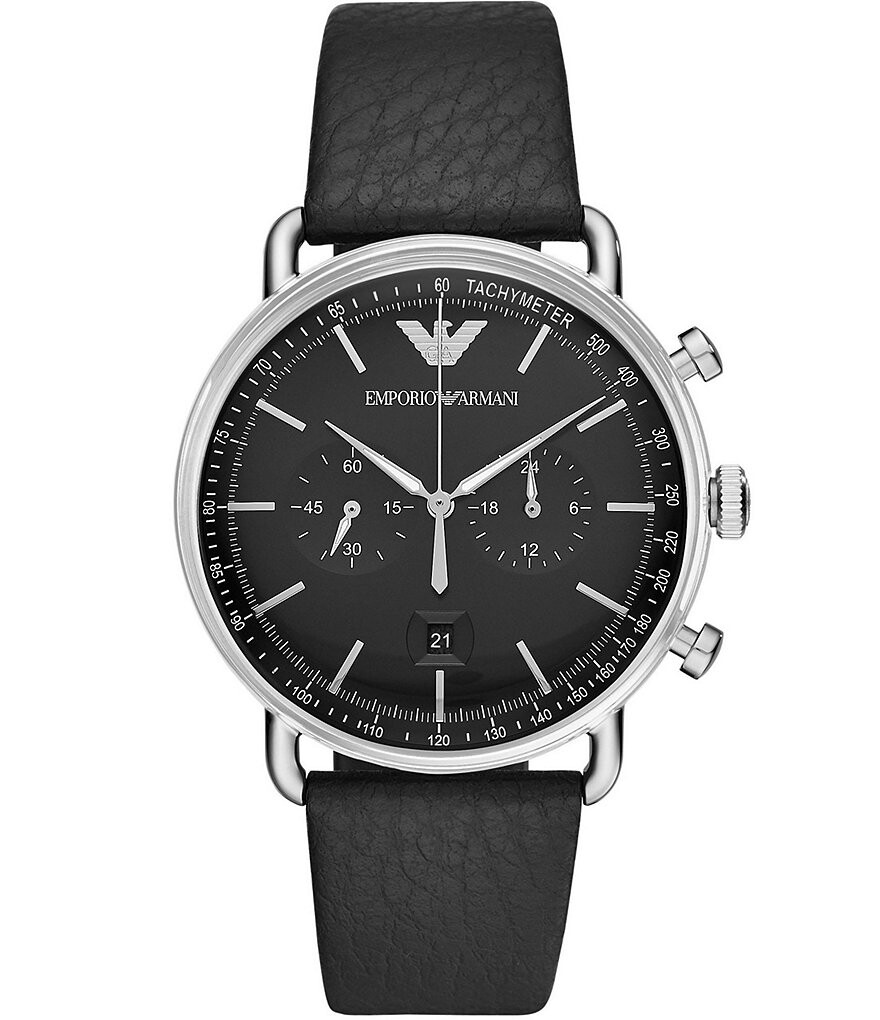 

Мужские часы Emporio Armani с кварцевым хронографом и черным кожаным ремешком-браслетом, черный