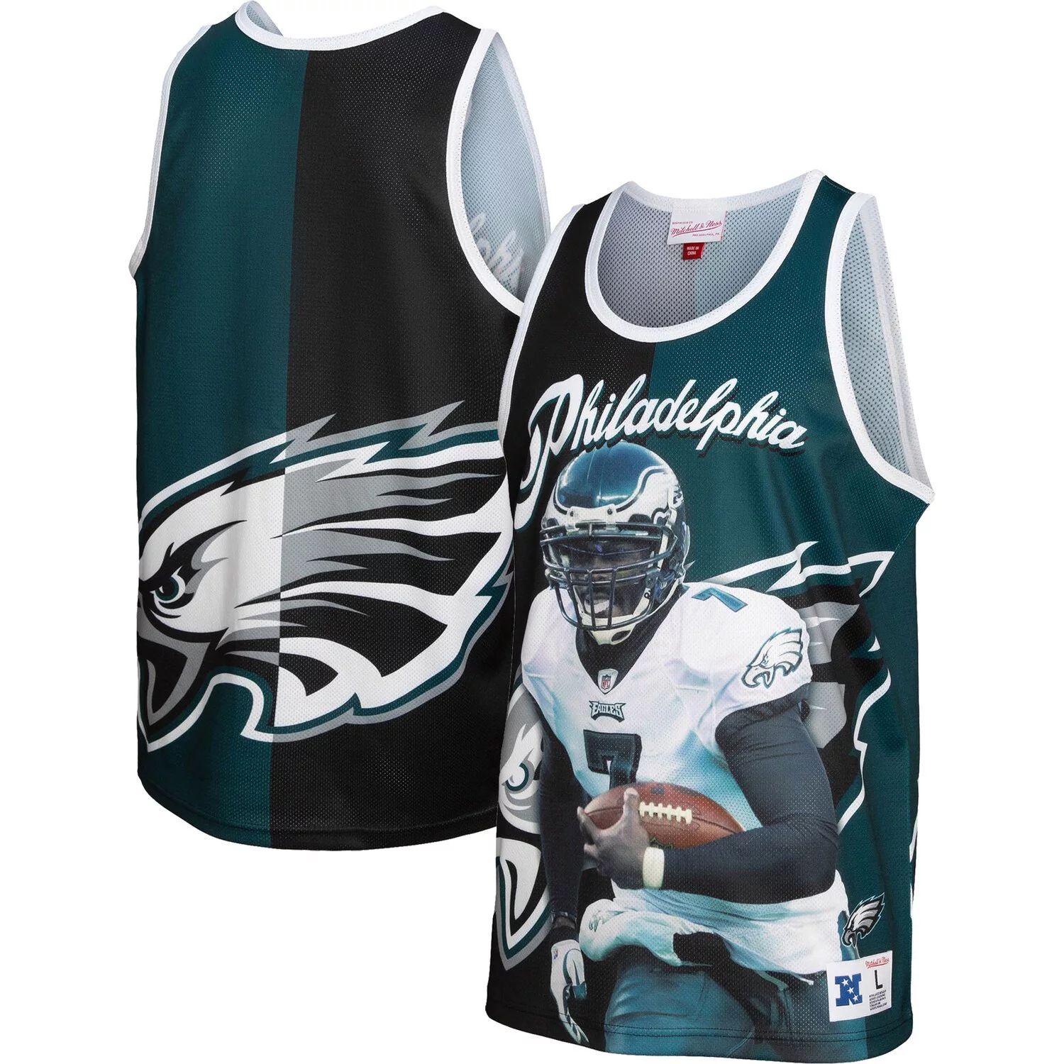 

Мужская майка Mitchell & Ness Michael Vick черная/полночно-зеленая Philadelphia Eagles Retired Player с графическим рисунком