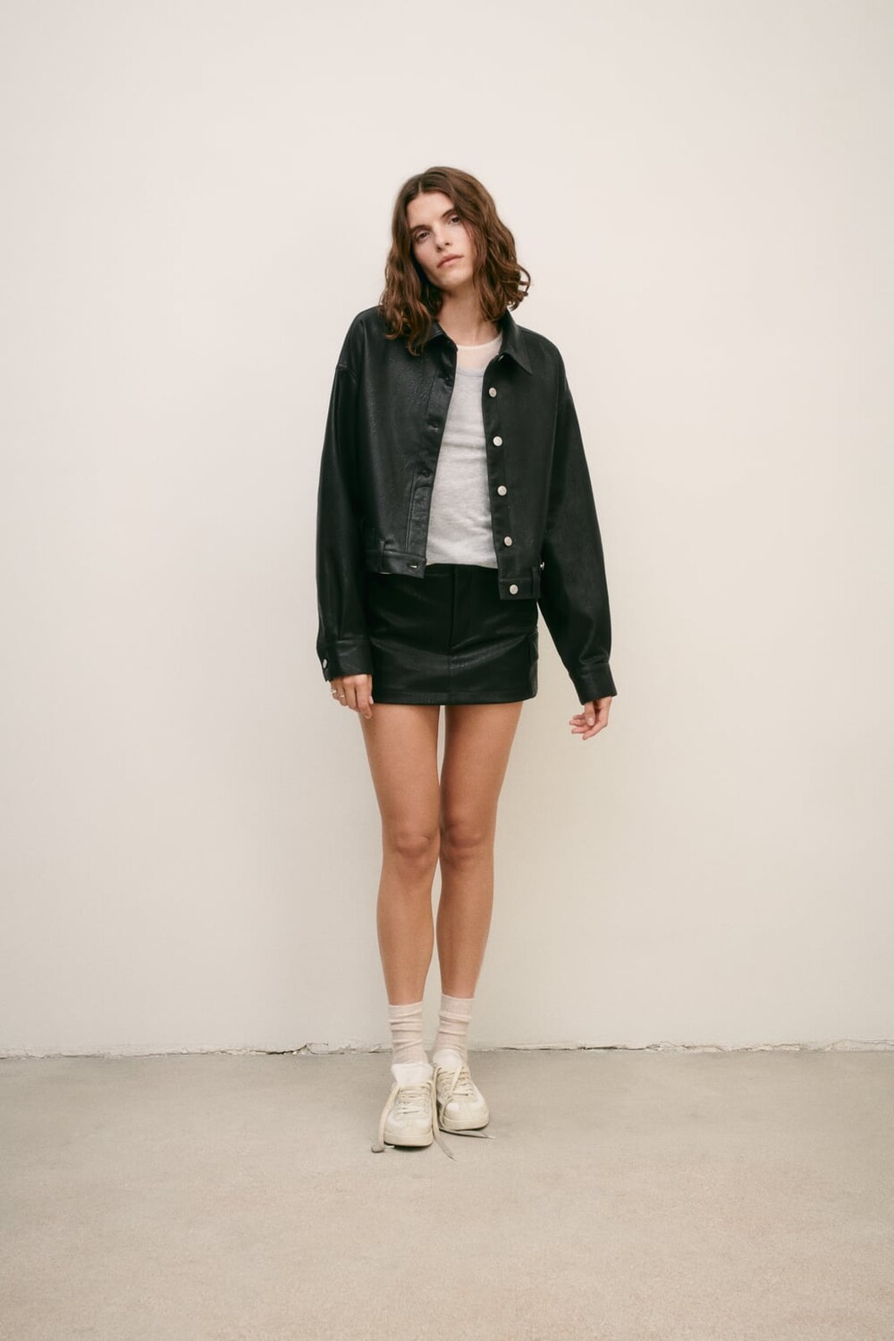 

Рубашка из искусственной кожи ZARA, черный