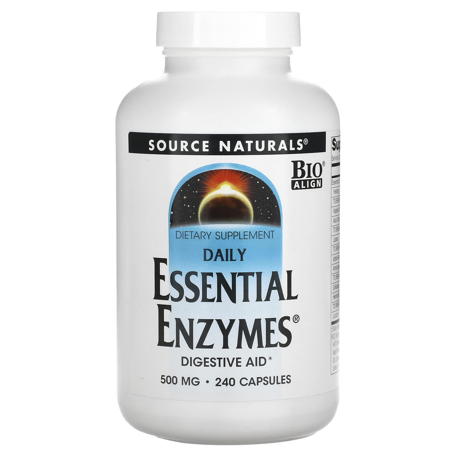 

Daily Essential Enzymes, добавка с незаменимыми ферментами для ежедневного использования, 500 мг, 240 капсул, Source Naturals