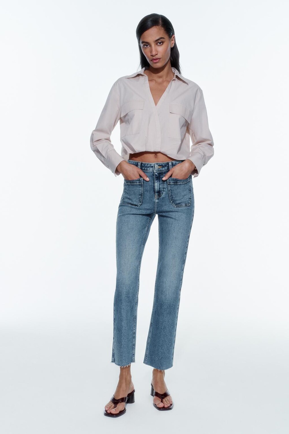 

Джинсы мини-клешки с высокой посадкой z1975 ZARA, средне-синий